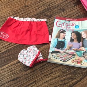 American Girl Grace apron and oven mitts and book